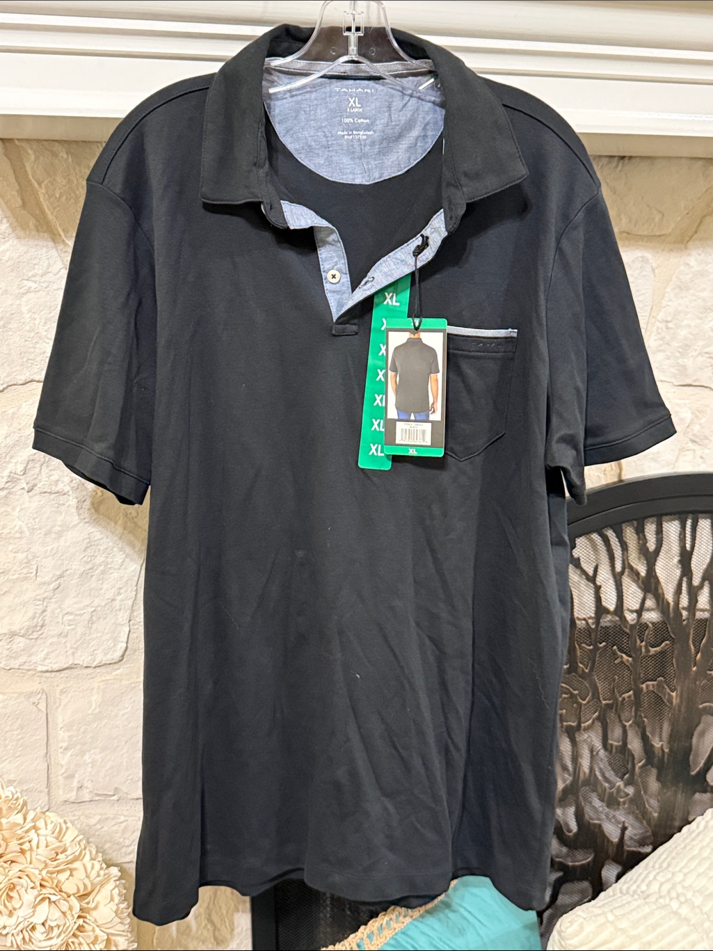 Tahari Black Polo With Light Gray Contrast Trim